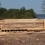 Log cabin being built in North Spirit Lake.
