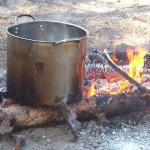 Making a pot of tea...  Notice the size of the pot??  But... outside door tea is GOOD....