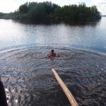 Tyler makes it to the end of the log, but that is with his sandals on.  :-)