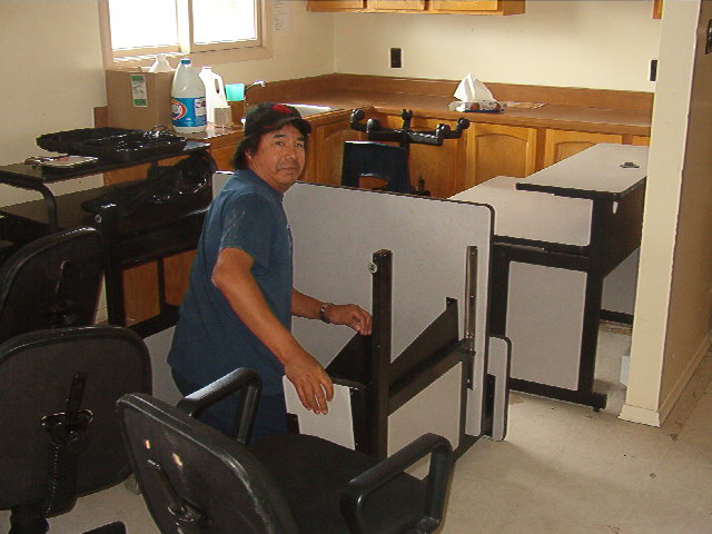 My uncle Dean, taking the big desks apart, that wouldn't fit through the doors.