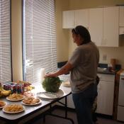 Here is Philomena cutting the watermelon 