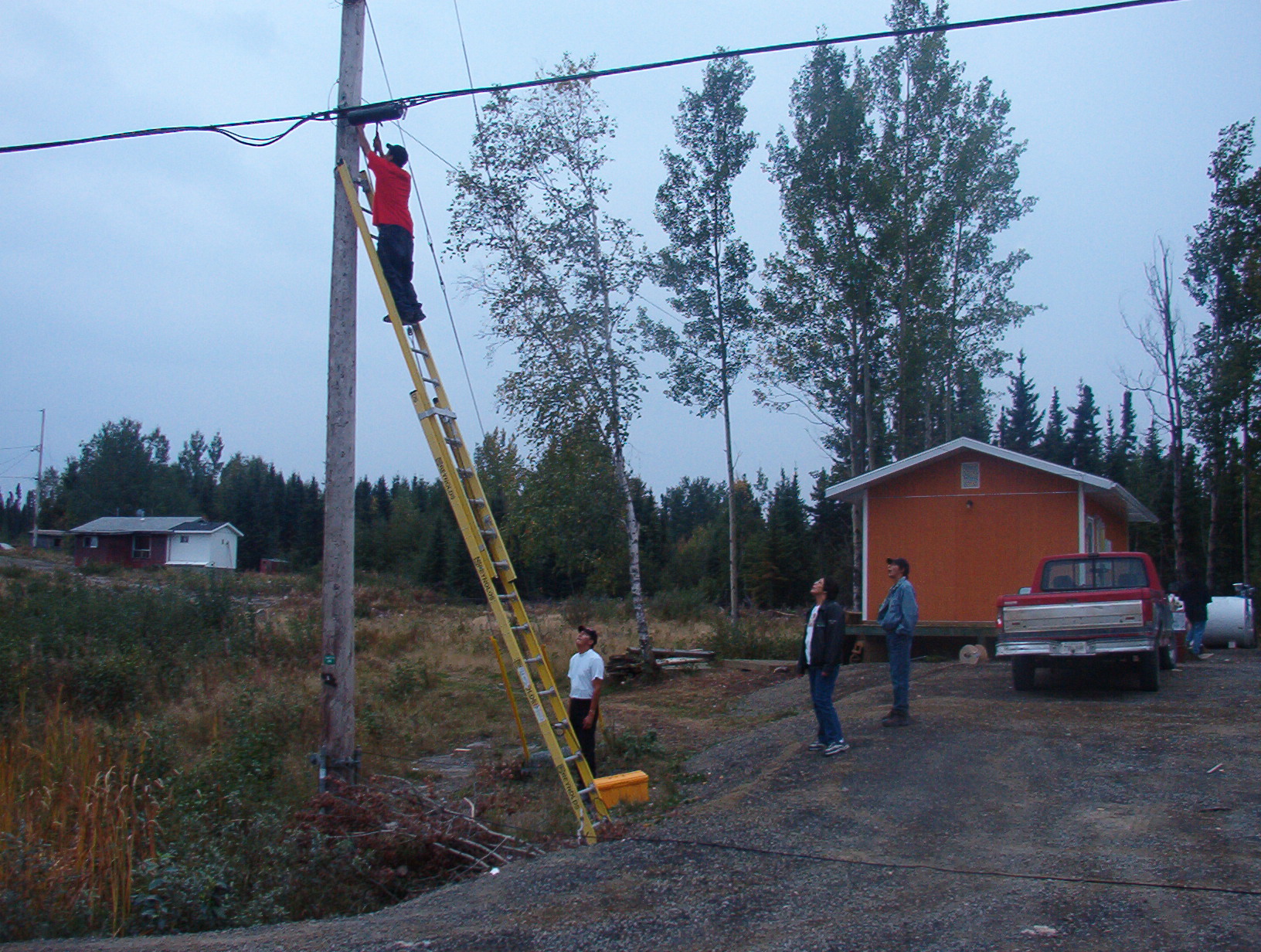 Here you get an idea of how high these things are but luckily our Comp Tech isn't afraid of heights.