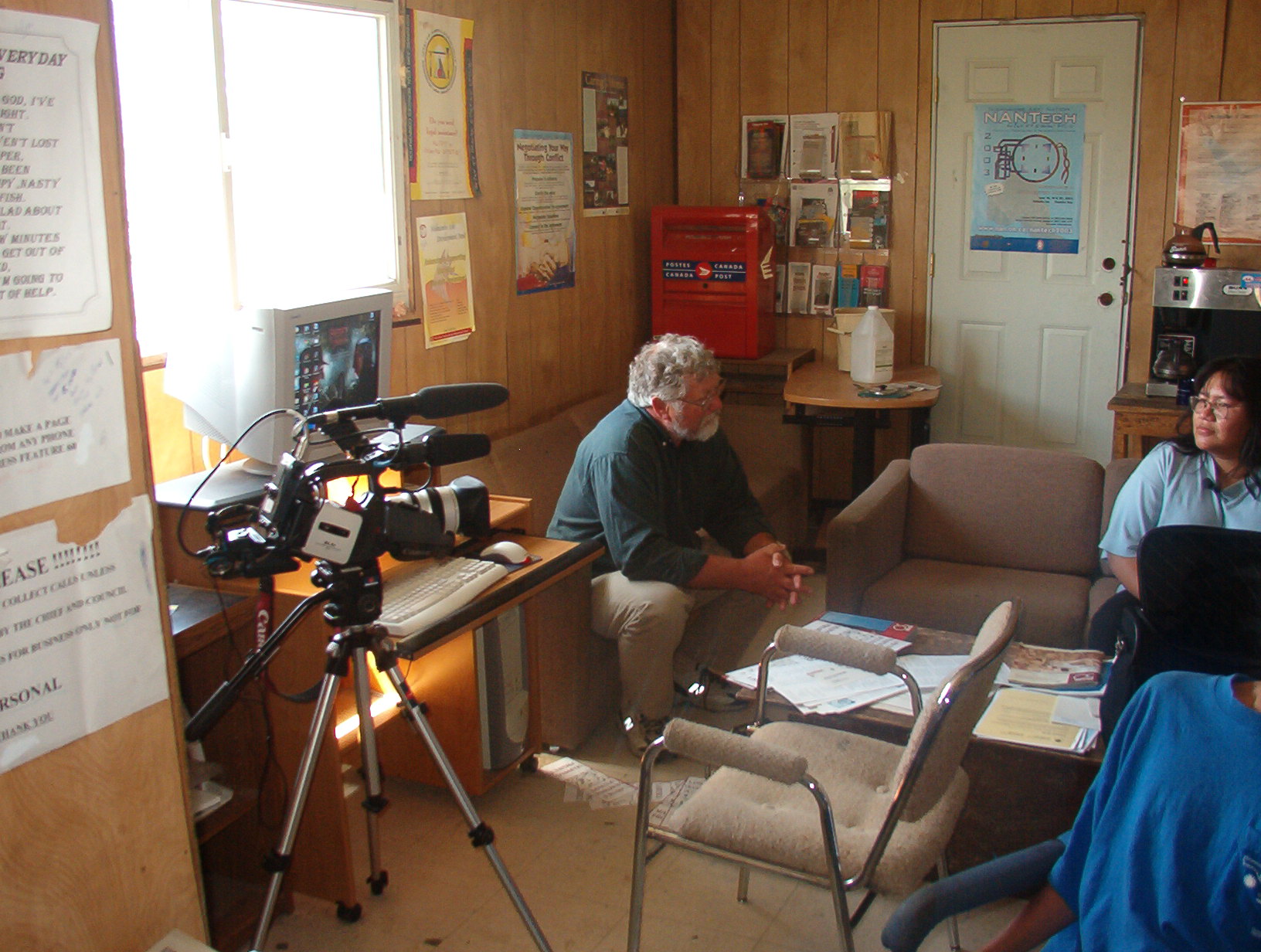 Martha Campbell getting interviewed at the band office in the main waiting room