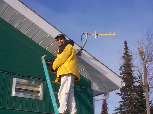 Dale Jack, taking down the antenna at the clinic in North Spirit Lake.
"Careful, you don't fall Dale."  