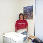 Darlene Rae learned how to place the network cable into the wall jacks at the clinic.